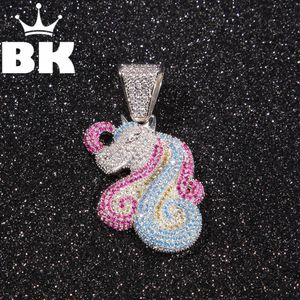 Colares THE BLING KING Unicorn Pingente Colar Hip Hop Full Iced Out Cubic Zirconia banhado a ouro CZ Stone