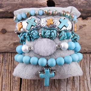 Bangle Rh Fashion Bohemian smycken Tillbehör Blue Pärlagare Armband Charms Multi Stack Armband Set for Women Gift Dropship