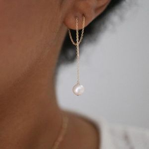 Stud Drop Earrings Handmade Pearl Jewelry Vintage Gold Filled Two Hole Tassel Oorbellen Pendientes Earings For Women Brincos