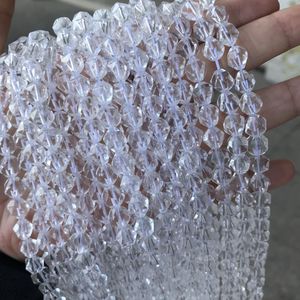 Crystal 8mm Big Faceted Natural Clear Quartz Stone Beads Cut Angle Round Loose Rock Crystal Beads White For Jewelry Making DIY 15''