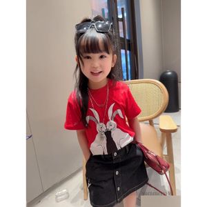 T-Shirts Fashion Summer Children Cartoon Bunny Letter Printed Tshirt Desinger Kids Short Sleeve Casual Tops Boys Girls Cotton Plaid Dhrf8