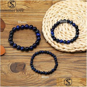 Perlen 6mm 10mm Blau Tigerauge Naturstein Perlen Armband Für Frauen Männer Handgemacht Einstellbare Größe Geflochten Modeschmuck Drop Deli Dhisb