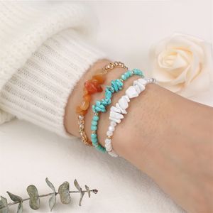 Natural Gem Stone Armband Oregelbundet Crystal Stretch Chip Beads Weave Armband Bangles Quartz armband för kvinnor