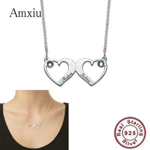 Halsband amxiu anpassade bröllop halsband gravera två namn 925 sterling silver hjärthänge halsband för brudälskare engagemang gåvor