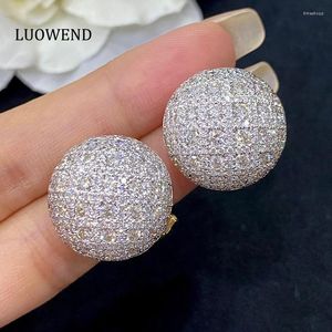 Orecchini a cerchio LUOWEND Oro bianco 18 carati Lusso vero diamante naturale Moda emisfero a forma di reticolo Gioielli da festa per le donne
