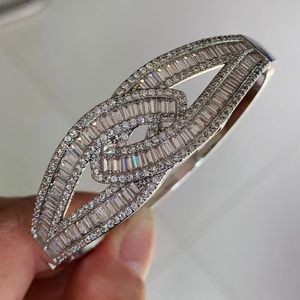 Bangle 2019 New Arrival Top Selling Luxury Jewelry Princess Cut White Clear 5A Cubic Zirconia Cross Bangle Women Wedding Bracelet Gift