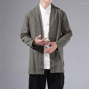 Kurtki męskie chińskie płaszcz z kurtki w stylu Kurtka z długim rękawem zwykłe lniane wierzchołki B3