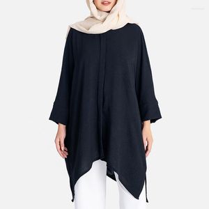 Roupas étnicas Camisa irregular da Turquia do Oriente Médio Mulheres Casuais Tops de Mubarak Muslim Dubai Islã Ramadan Round Collar Logo Feminino