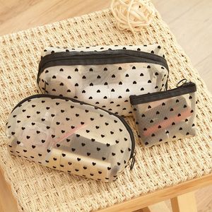 Cosmetic Bags Cases 1PC Heart Women Men Necessary Bag Transparent Travel Organizer Fashion Small Large Mesh Toiletry Makeup Pouch 230520