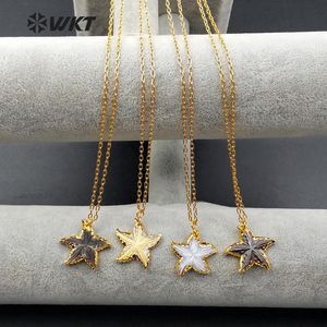 Colares wtn993 atacado moda jóias natural concha do mar colar de alta qualidade forma estrela concha com 24k ouro galvaniza