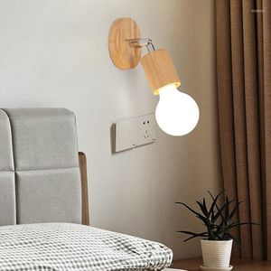 Wall Lamps Solid Wood Turn Positioning Lamp Holder E27 Creative Personality Diy Led Light Decorate Bed Lighting