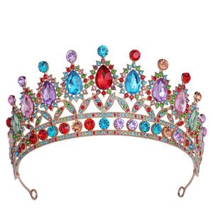 Sweet Princess Colorful Crystal Rhinestone Stone Crown Wedding Tiara for Women Costume Bridal Hair Accessories