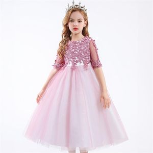 Lato różowa biała sukienka druhna ubrania dla dzieci z długim rękawem dla dziewcząt kostium księżniczki spódnica dziewczyna impreza sukienki ślubne356f