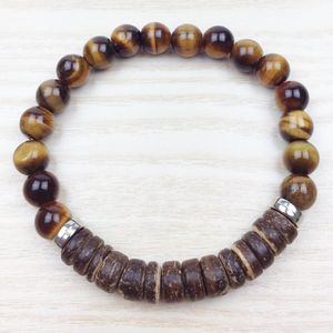 Bangle SN0627 Hot Sale Coconut Shell Armband Tiger Eye Stone Armband Design Chakra Armband Högkvalitativ smycken Gratis frakt