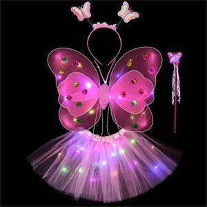 LED crianças traje adereços meninas saias anjo asas luminosas piscando borboleta saia luzes terno 2-8 anos páscoa dia dos namorados gc2140