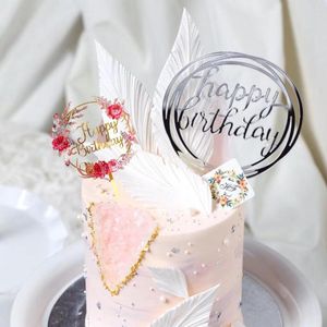 Party Supplies 1PC Acrylic Cake Topper Gold Flash Happy Birthday Year Decoration For Home Cupcake