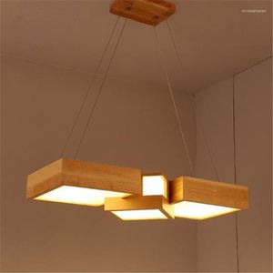 Pendelleuchten, japanische, moderne, einfache, kreative Holz-LED-Pendelleuchten, rechteckiges Holz für Wohnzimmer, Esszimmer