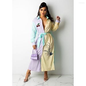 Casual Dresses LFRVZ 2023 Spring High-end Patchwork Fresh Open Stitch Shirt Sweet Overalls Full Sleeve Women Nature Long Dress