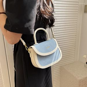 Evening Bags Blue Women's Bag 2023 Trend Versatile PU Leather Crossbody Shoulder Small Saddle Panelled Luxury Designer Handbag Sac