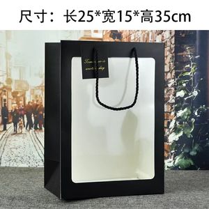 Portable Flower Bag with Clear Window Floral Gift Packaging Paper Bag for Birthday Wedding Party Favor 25*15*35cm C41