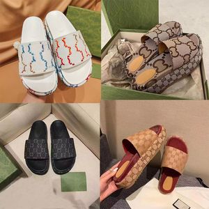 Designer-Hausschuhe für Damen, braun, schwarz, grün, dicker Boden, modische Slides, bestickte Strandsandalen mit Originalverpackung