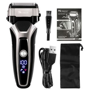 Electric Shavers USB Rechargeable Shaver Stainless Steel Shaving Machine Men 3D Triple Floating Blade Razor Barber Trimmer 230520