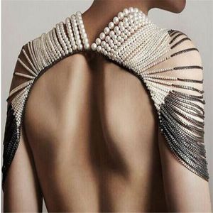 Halsketten Modestil Frauen Harness Silber Gold Ketten Mehrschichtige Perlen Schulterkette Halskette Top Kostüm Körperschmuck 3 Farben