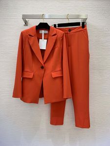 2023 Summer pomarańczowy kolor solidny Zestawy Pants Pants z długim rękawem pojedyncze blezery Blazery Top Long Pants Zestaw B3W09