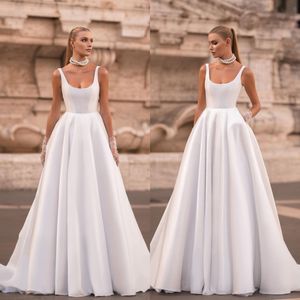 Berta A Line Wedding Dresses Straps Vestidos de Novia Bone Bodice Satin Designer Bridal klänningar