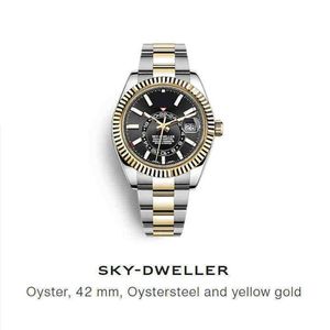 Luxo Men's Watch 42mm Skyweller 18K Gold amarelo 904L Bol moldura de aço inoxidável Relógios luminosos à prova d'água AAA sem cronógrafo