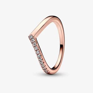 Roségold, zeitloser, halb funkelnder Wunschring für Pandora, Eheringe aus 925er-Sterlingsilber für Frauen, luxuriöser Schmuck, Kristalldiamant-Paarring mit Originalverpackung