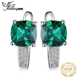 Huggie JewelryPalace Simulated Green Emerald Created Ruby Sapphire 925 Sterling Silver Hoop Earrings for Women Gemstones Huggie Earings