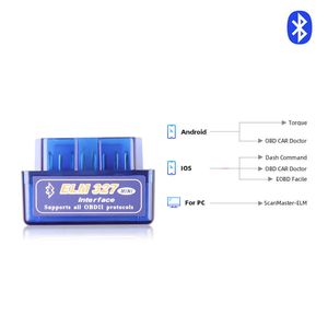 CAR BLUETOOTH V1.5 Auto OBD2 ELM327 MINI Senaste version Skannerkodläsare Verktygsbil Diagnostisk verktygskontrollmotor för 1992-2021 bil