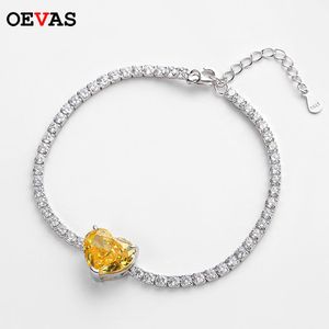 Bangle OEVAS 100% 925 Sterling Silver10*12mm Yellow Heart High Carbon Diamond Bracelet For Women Sparkling Party Fine Jewelry Gift