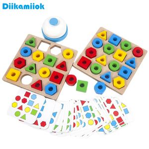 Blocks Kids Geometric Shape Color Matching Puzzle Baby Montessori Educational Learning Wooden Toys for Children Interactive Battle Game 230520