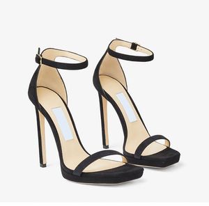 Elegant märke ultrahigh häl sandaler kvinnor skor ankel strapluxury max 150 svarta mocka plattformar mode äkta läder slingbacks låda storlek 35-43