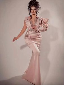 Yeni gece elbiseler resmi balo parti elbisesi deniz kızı kepçe uzun kollu zemin uzunluğu boncuklu aplike kristal saten uzun illüzyon özel
