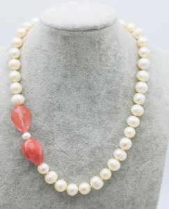 Chains Freshwater Pearl White Near Round 11-12mm And Watermelon Crystal Drop Faceted Necklace 19inch Nature Beads FPPJ Wholesale