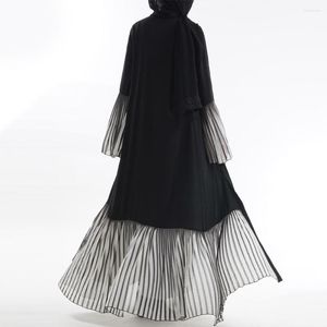 Ethnic Clothing Pleated Black White Women Abaya Muslim Dubai Kaftan Islamic Evening Party Gown Caftan Marocain Djellaba Eid Ramadan