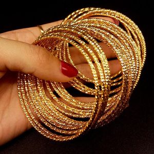 Bangle 10pcs New Fashion 18K Gold Bling Fine Cut Thin Gold Bracelet Dia 65m Bangles for Women Jewelry Gift Dubai Sets