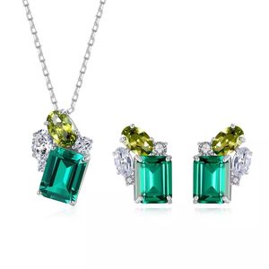 Necklace PAG MAG luxury Emerald Square Necklace Earrings Set For Women Sterling Silver 925 Jewelry Set Green Gemstone Fine Jewelry