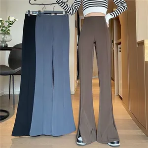 Nuovo piccolo stile profumato di alta qualità sottile nero elastico in vita pantaloni slim barilotto dritto pantaloni casual trascinamento del pavimento per le donne pantaloni a gamba larga