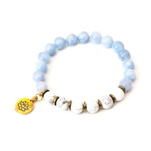 Braccialetti all'ingrosso Bracciale Mala Yoga Celestino naturale da 8 mm Bracciale Howlite Mala perline Bracciale energetico per equilibrio spirituale da donna