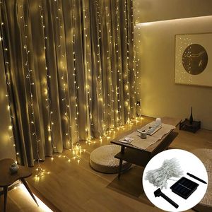 Strings Solar LED LED Curtain Lights String Lights 8 Modos 3x2/3x3m Garland de Natal à prova d'água para festas de casamento Gardenled