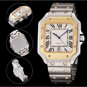 Wristwatch for Man Mechanical Mens Watch Self-Winding 40mm Fashion Square Blue Dial Stainless Steel Metal Strap Casual Watches Sport Clock