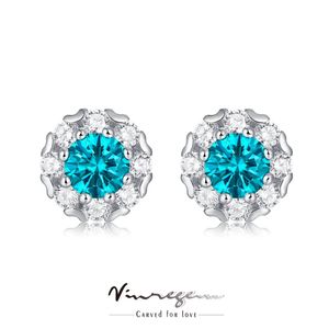 Örhängen vinregem real 925 Sterling Silver 100% Pass Test Diamond Fancy Blue Moissanite Stud Earrings for Women Gift Drop Shipping