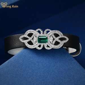 Bangle Wong Rain Luxury 925 Sterling Silver Emerald Cut 5*7 MM Emerald High Carbon Diamond Gemstone Belt Bracelet Bangle Fine Jewelry