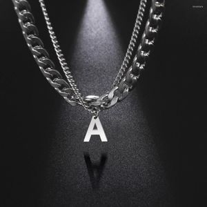 Chains Cazador Punk A-Z Initial Letter Necklace For Men Stainless Steel Double Layers Cuban Chain Hiphop Jewelry Mother Days Day Gift