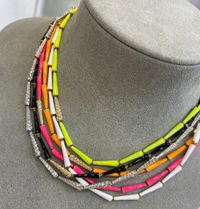 Halsketten in 7 Farben: Weiß, Schwarz, Grün, Blau, Gelb, Orange, Rosa, bunte Bonbons, Neon-Emaille-Perlen-Gliederkette, Choker-Halskette