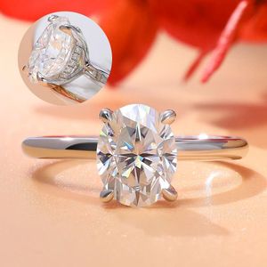 Anéis Smyoue Banhado 2/3ct Moissanite Anel de Diamante para Mulheres Oval Fantasia Corte Conjuntos de Noiva Solitário Casamento Promessa Banda Sier